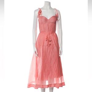 Zimmermann Petal Petals Pink Flower Organza Midi Long Dress 0 XS